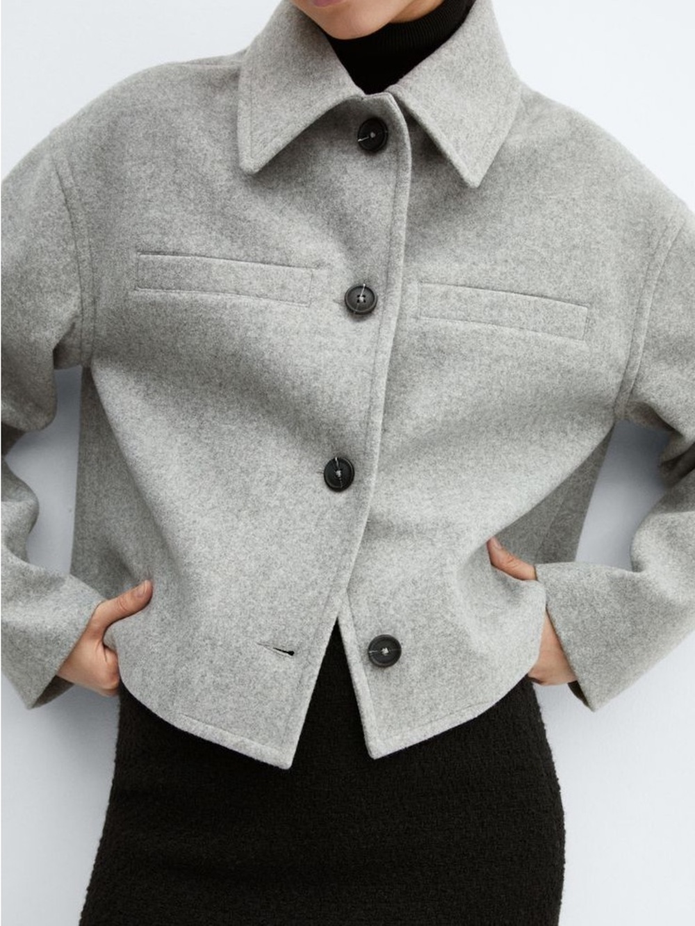 Mango Cropped Pea Coat in Light Gray - Picture 2 of 7
